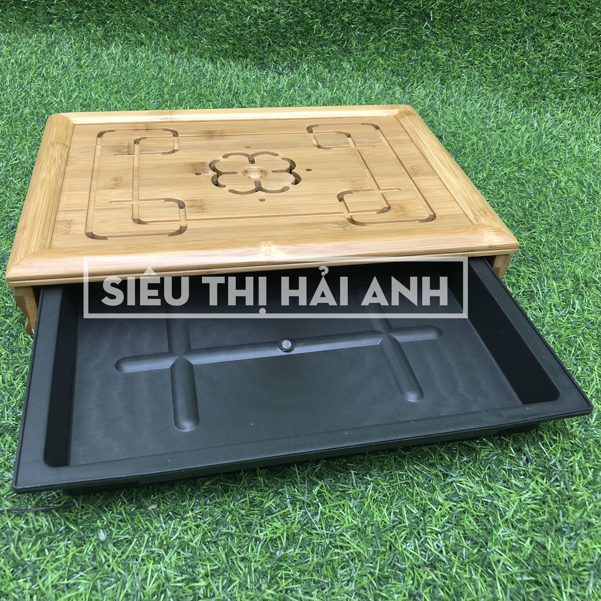 Khay trà gỗ tre lớn (bàn uống trà) họa tiết cổ GDTRA03