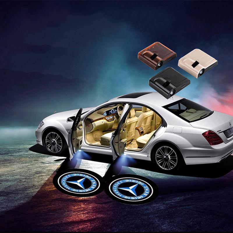 Bộ đôi đèn chiếu ( 2 đèn cho 2 cửa xe ) xe ô tô logo M-E-R-C-E-D-E-S