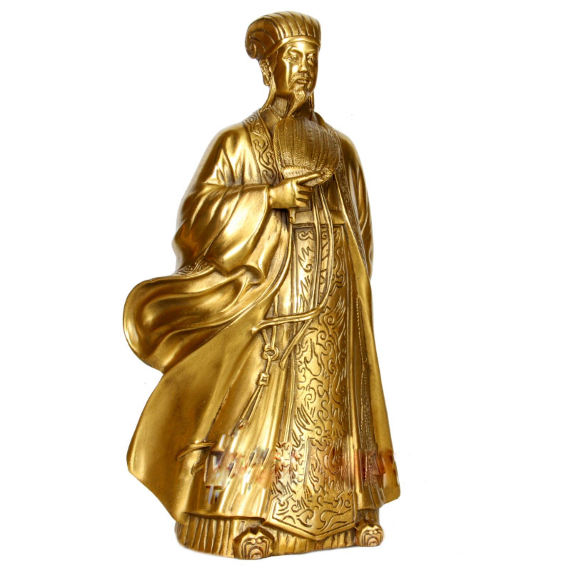 Tượng Khổng Minh (Gia Cát Lượng) - Chất liệu bằng đồng thau nặng 1600g cao 28cm phong thủy Hồng Thắng