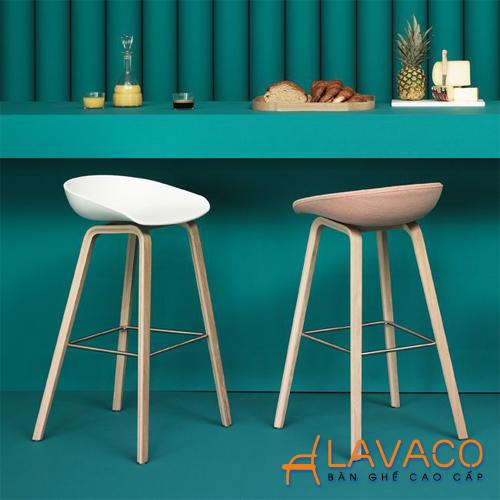 Ghế quầy bar hay stool lưng nhựa chân gỗ nhập khẩu- Mã 403A