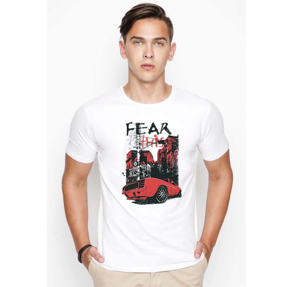 Áo thun nam in hình FEAR ( Trắng )