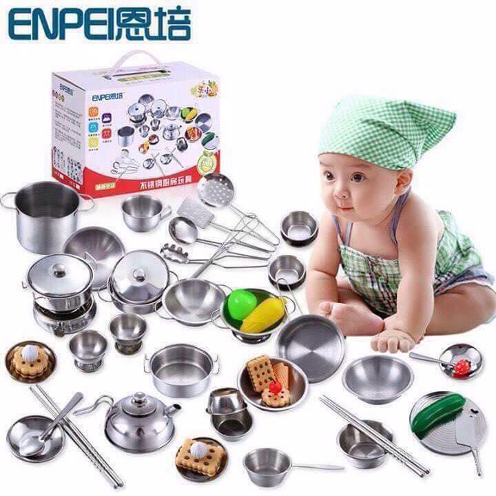 Bộ đồ chơi đồ dùng nhà bếp inox 40 chi tiết, bộ đồ chơi nấu ăn inox 40 chi tiết - an toàn cho bé từ 3 tuổi