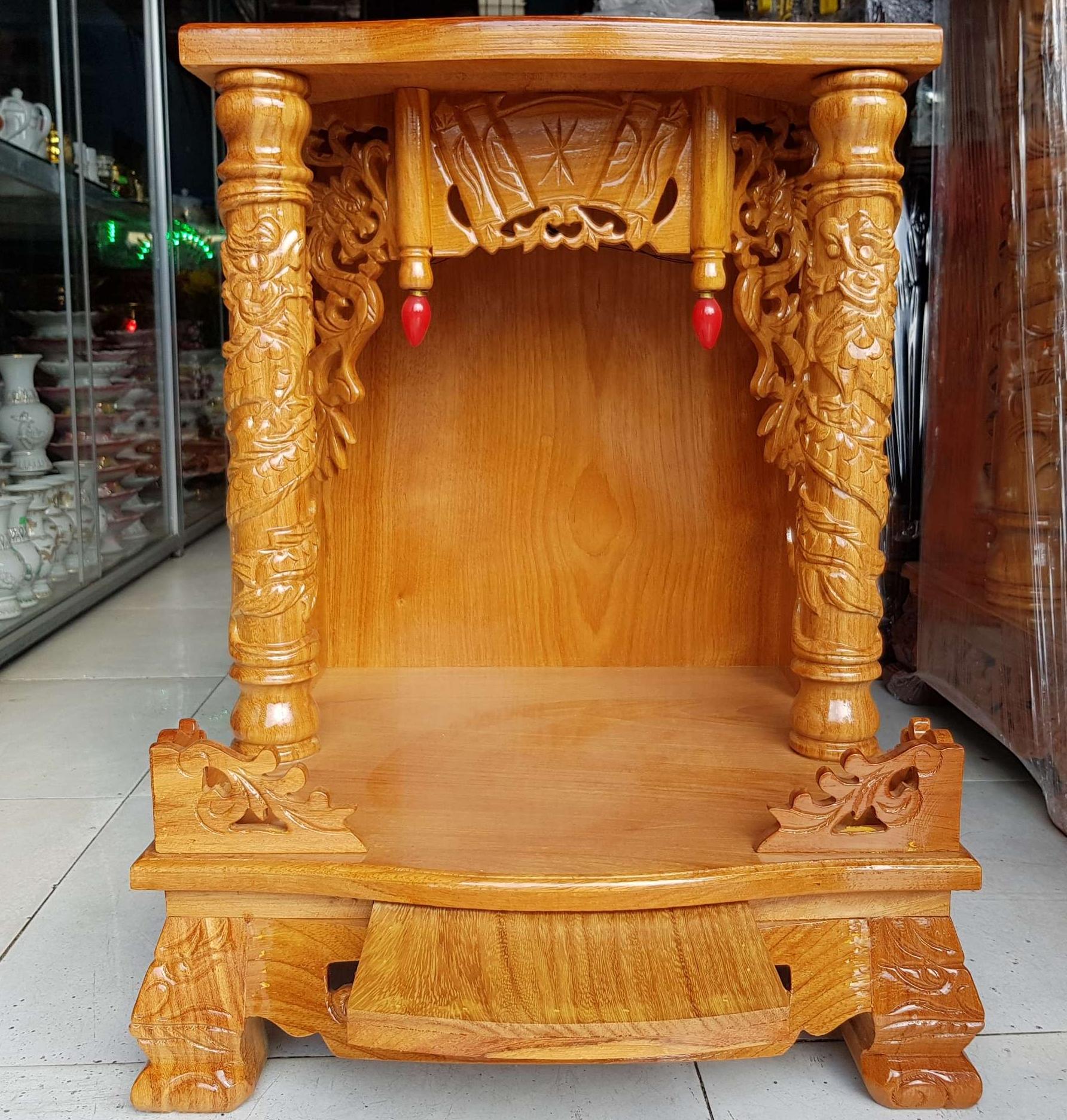 Bàn thờ thần tài ông địa gỗ gõ đỏ ngang 50 cm