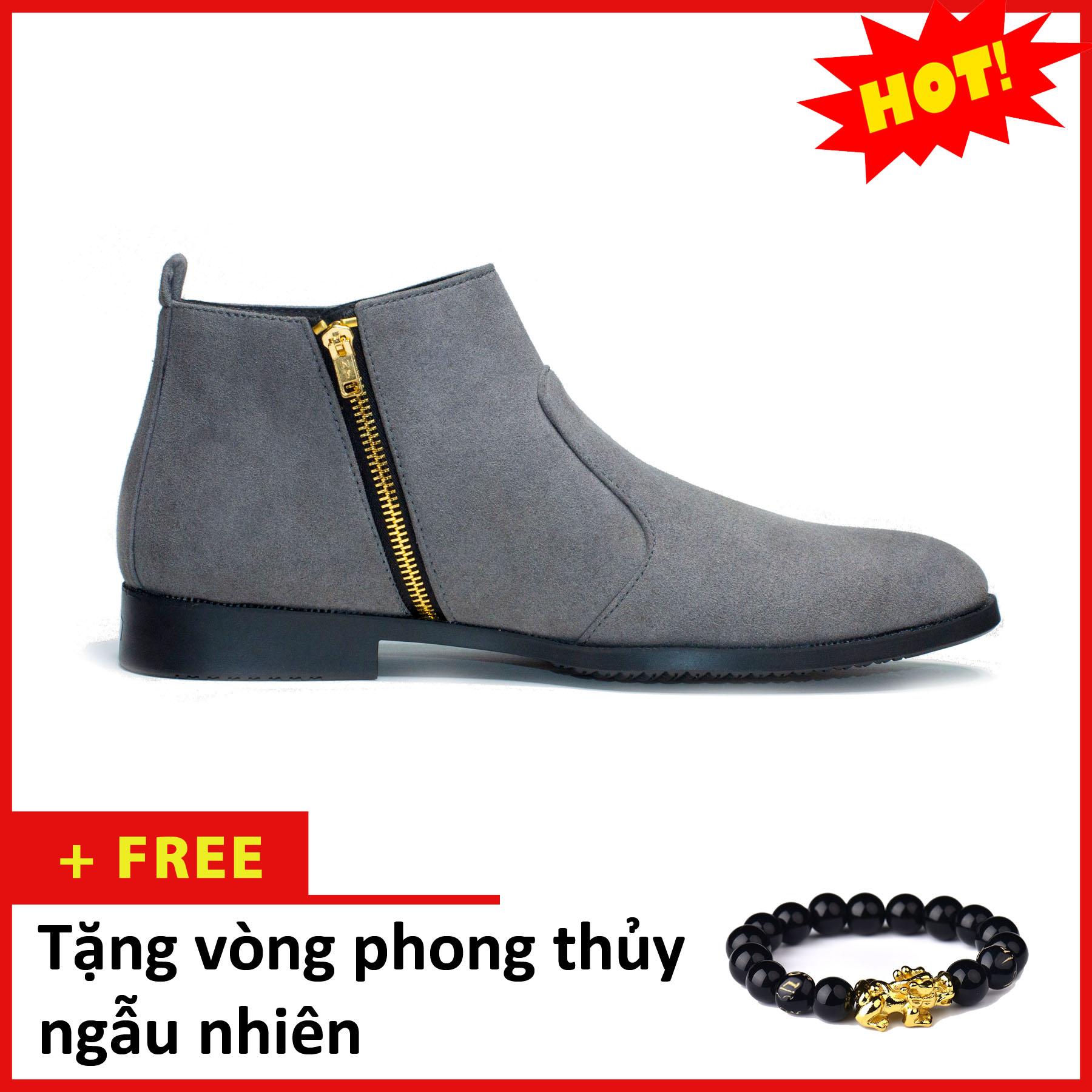 Giày Chelsea boot nam đẹp cổ khóa da xám CB523(PT)