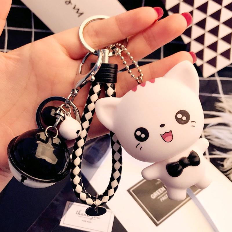 Cute Keychains White Cats with black ribbon