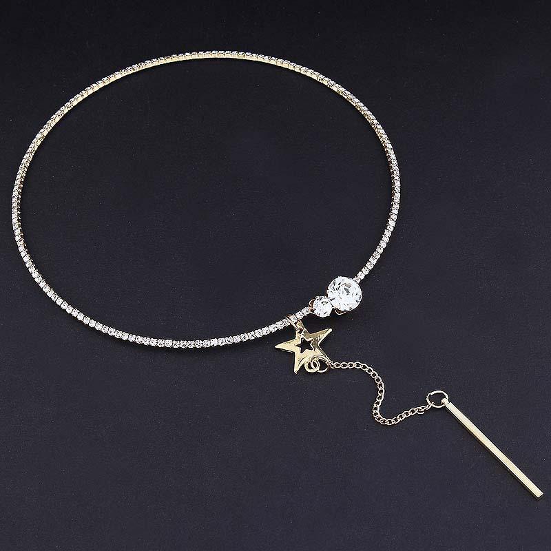 Vòng kiềng choker hợp kim gắn sao và hạt pha lê nhỏ xinh ân tượng và nổi bật