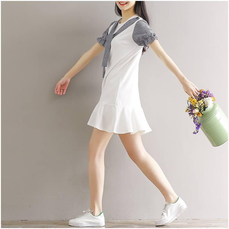Váy Bầu Đuôi Cá Trắng Giả Khăn Kẻ
