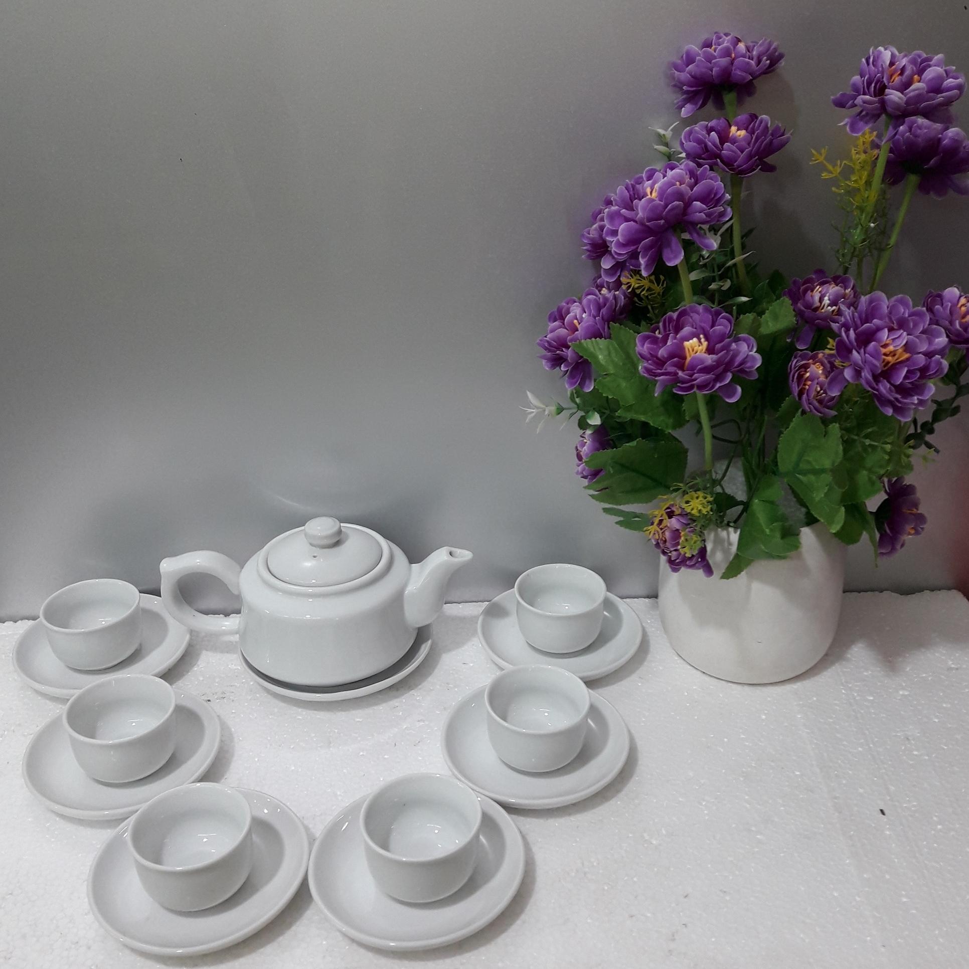 BỘ ẤM CHÉN BÁT TRÀNG TRẮNG TINH KHÔI
