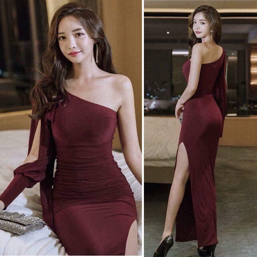 [HCM]Đầm Maxi Lệch Vai Xẻ Đùi Sang Trọng