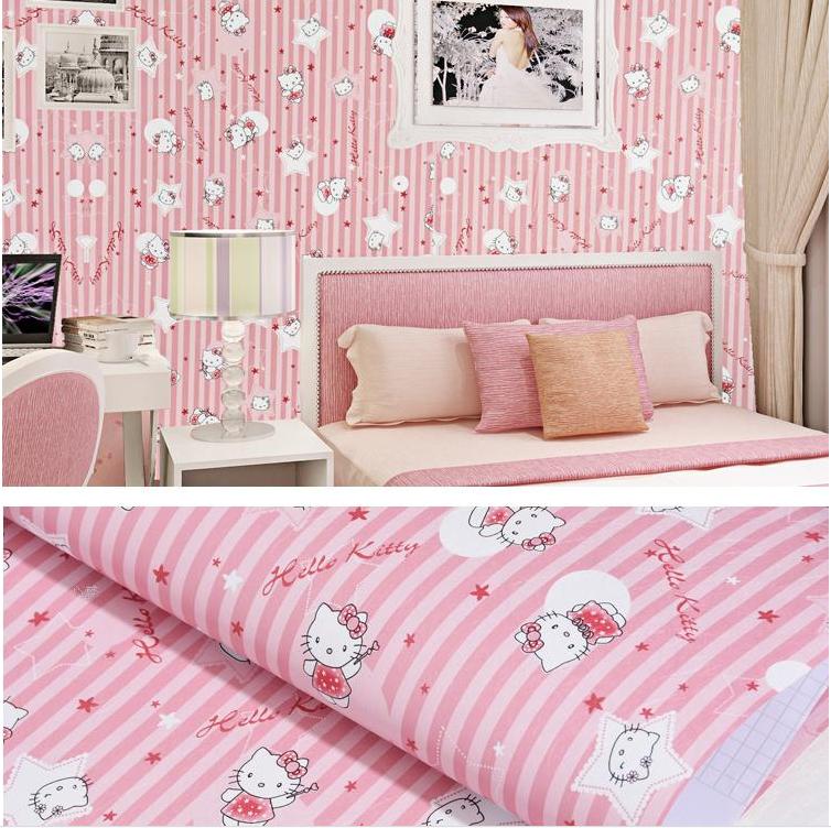 5m Decal GiấY Dán TườNg Kitty sọc hồng (Khổ RộNg 45cm) keo sẵn