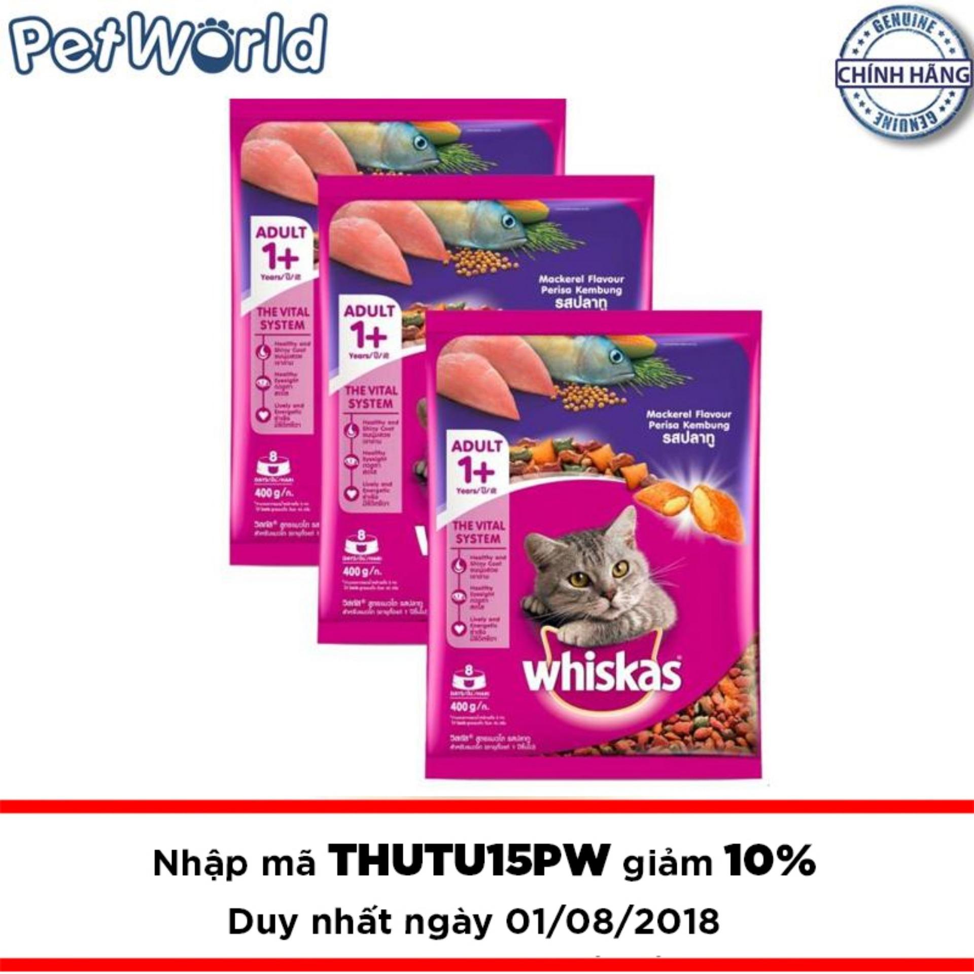 Bộ 3 túi thức ăn mèo Whiskas vị cá thu 400gr