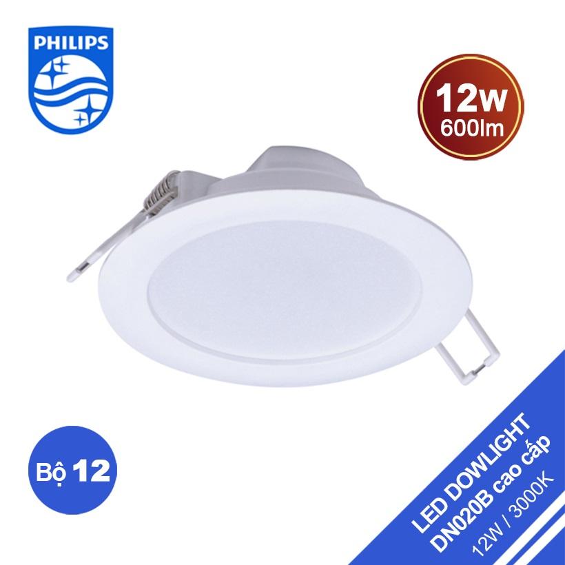 Bộ 12 bóng đèn Philips LED Downlight âm trần DN020B 12W 3000K - Ánh sáng vàng