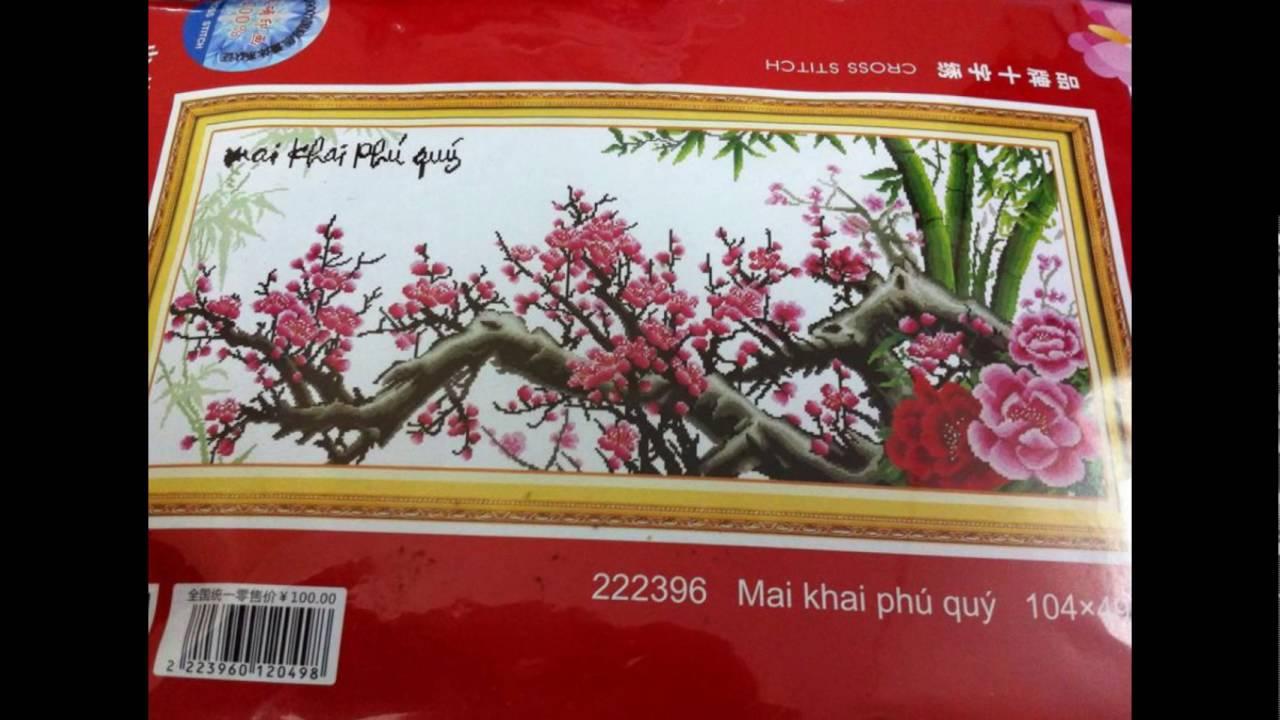 Tranh thêu chữ thập mai khai phú quý 222396