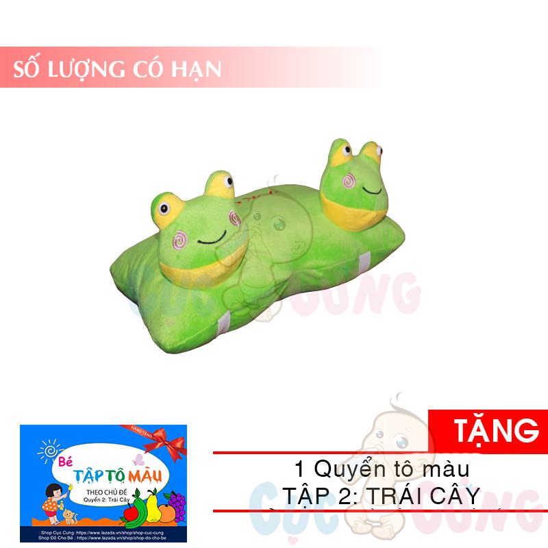 Gối đi xe máy 2 đầu (hình Ếch) TẶNG 1 quyển tô màu (trái cây) - goi di xe may cho be
