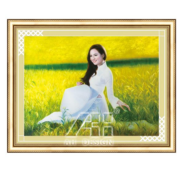 Tranh đính đá cô gái áo dài 77430