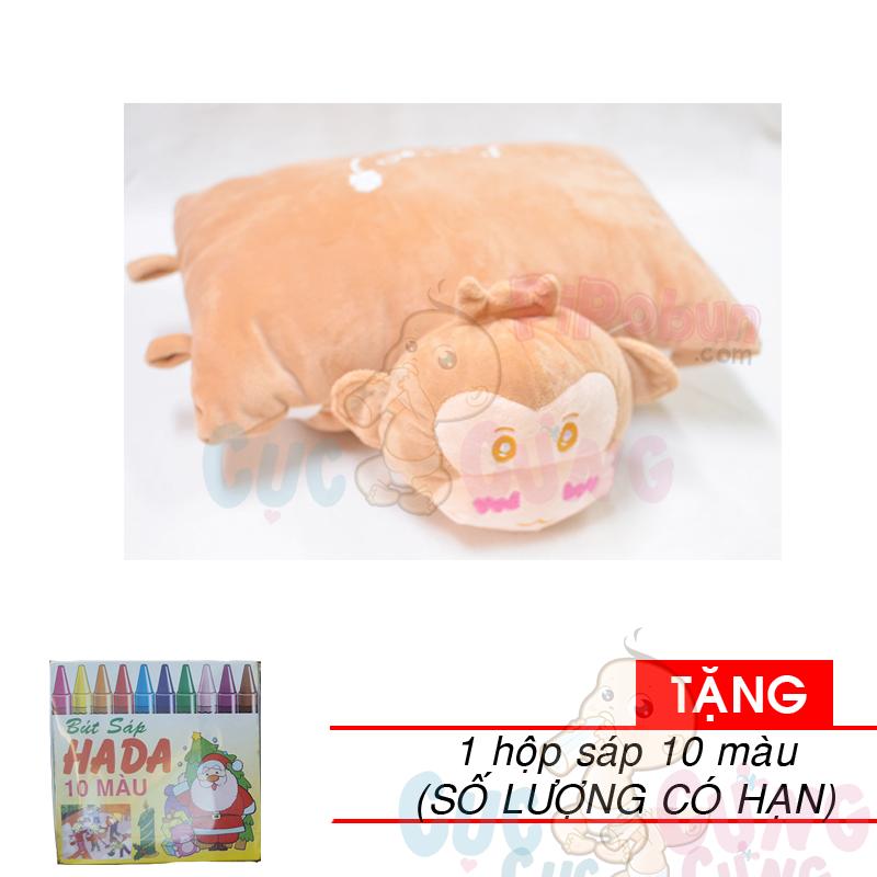 Gối đi xe máy 1 đầu hình khỉ - tặng 1 hộp sáp 10 màu