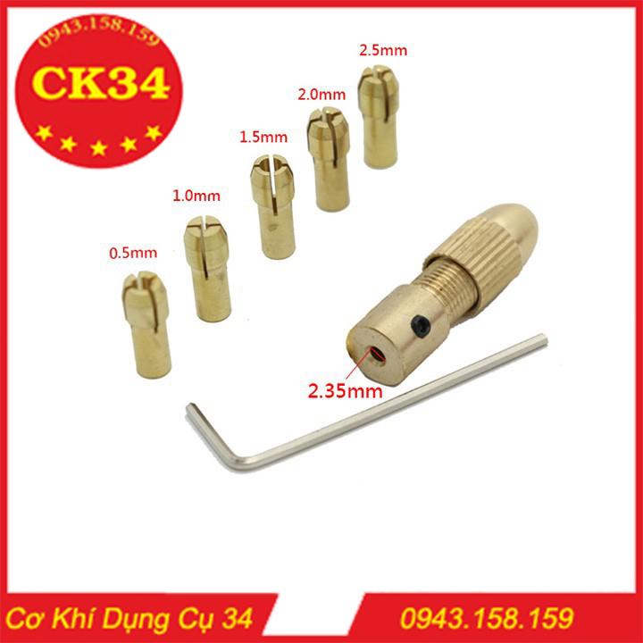 Bộ đầu kẹp chế máy khoan mini cầm tay từ motor trục 2.35mm 7 chi tiết