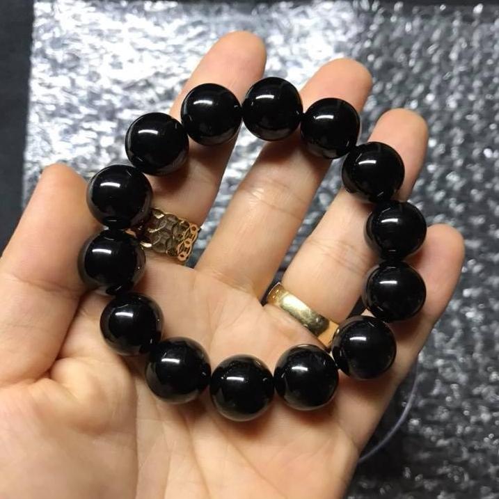[HCM]VÒNG TAY ĐÁ MÃ NÃO ĐEN 14LY ( TẶNG THÊM HẠT VÀ DÂY XỎ THAY THẾ)