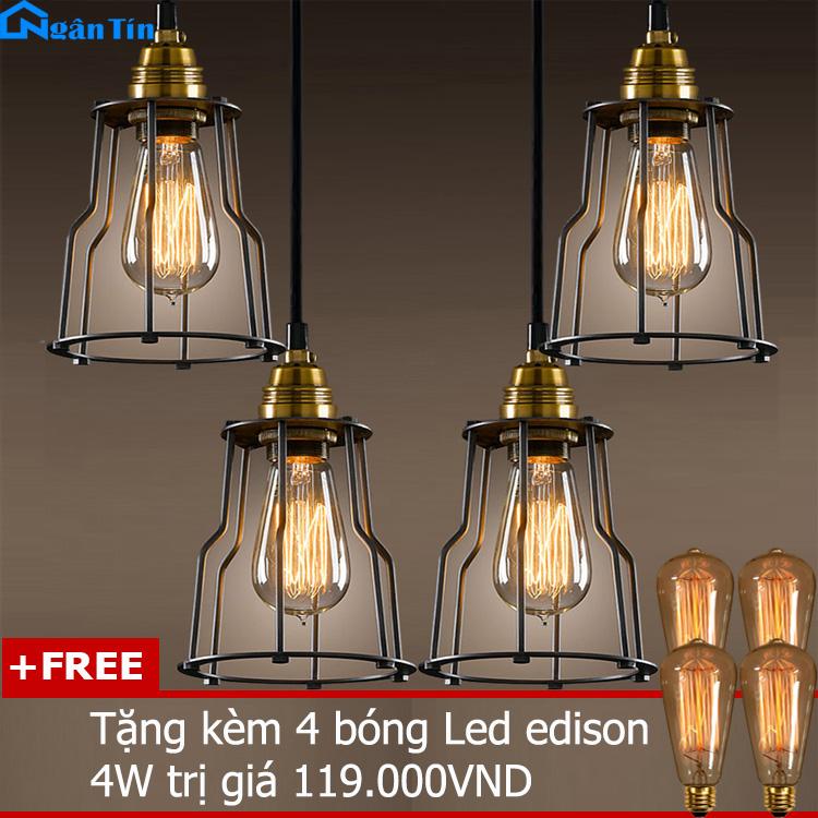 Bộ 4 đèn thả trần trang trí nhà quán cà phê THCN144 (Tặng kèm 4 bóng Led Edison 4W)