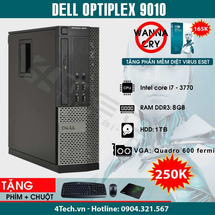 Đồng Bộ Dell Optiplex 9010 ( Core I7 3770 /8G/1 TB/ VGA Quadro 600 fermi ) Tặng Bộ Phím, Chuột, Bàn Di- Hàng Nhập Khẩu(Đen)