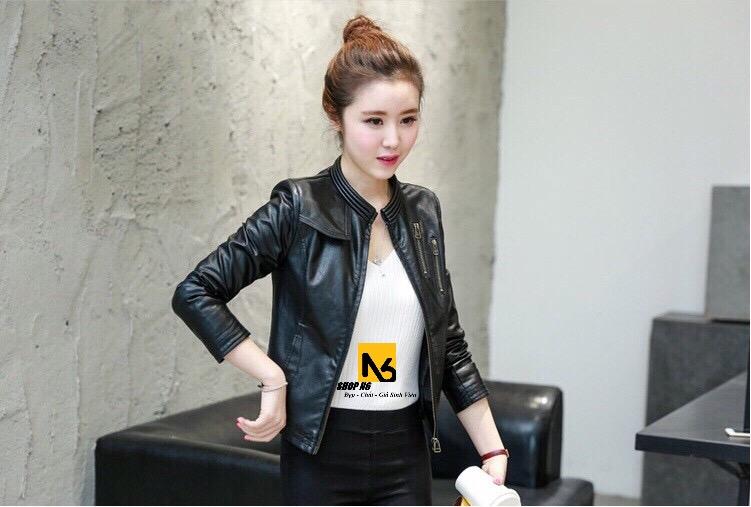[HCM]Áo Khoác Da Nữ Down Zipper Đen Cao Cấp - DN15