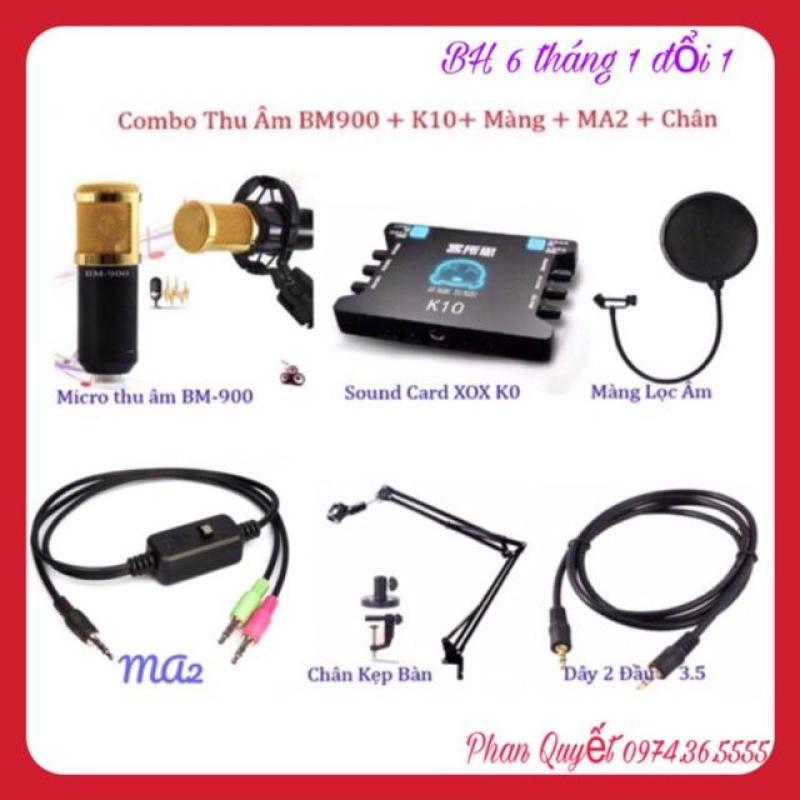 Bộ Míc Thu Âm BM900 K10 Dây Livestream Ma2 Chân Kẹp Míc Màng Lọc Âm