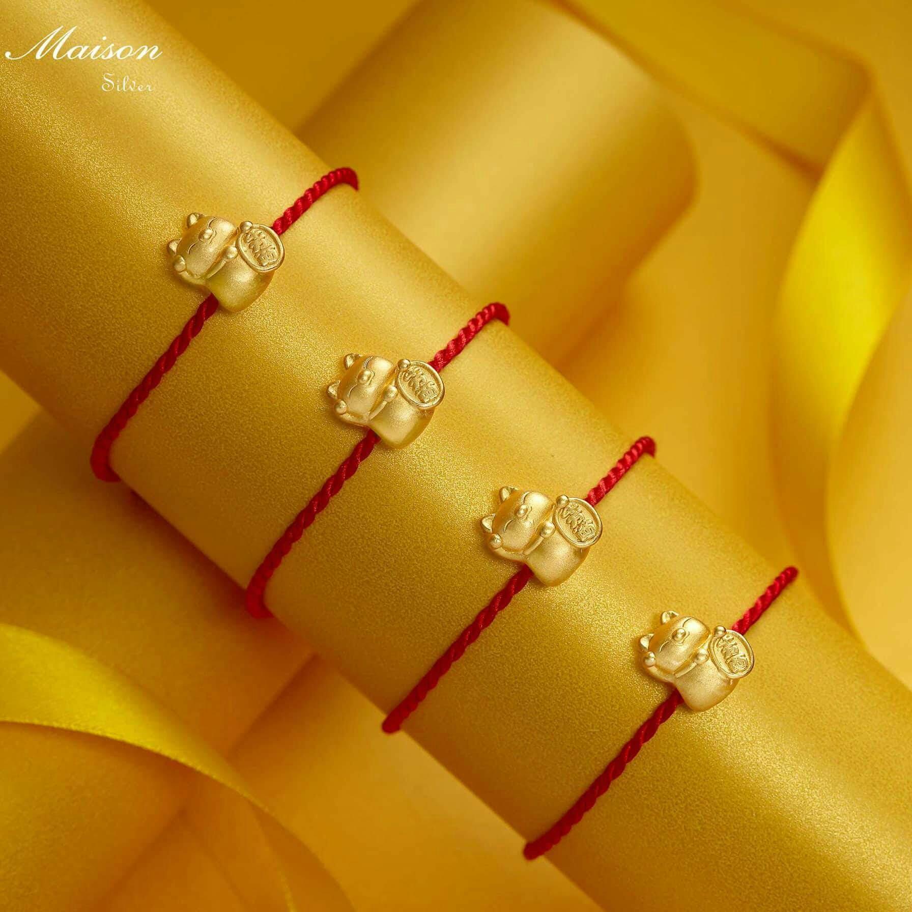 Vòng tay Chỉ đỏ mix mèo phủ vàng 24k