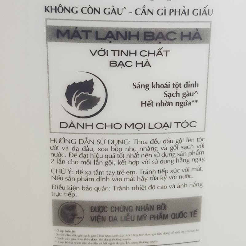 Dầu gội Clear mát lạnh bạc hà chai 900g