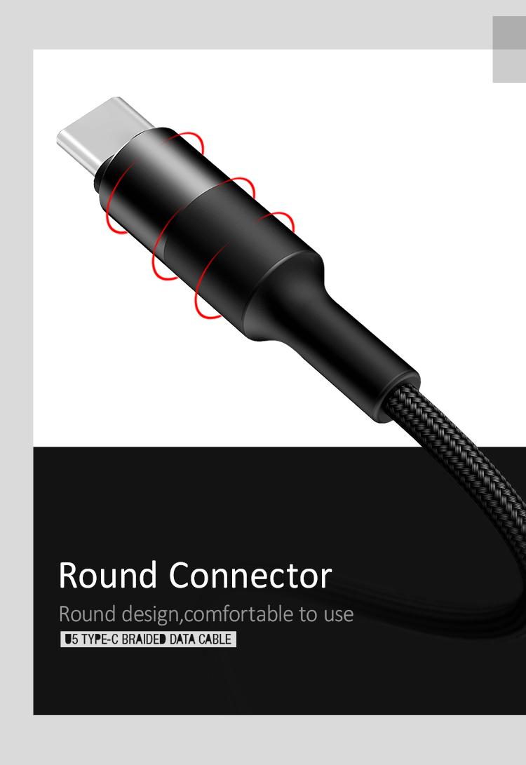 Cáp sạc dù chống đứt dây chuẩn USB-C 1,2m USAMS U5 (Màu đen)