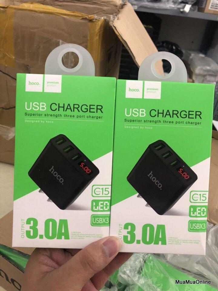 Cóc Sạc Hoco C15 3 Cổng Usb 3.0A Cao Cấp