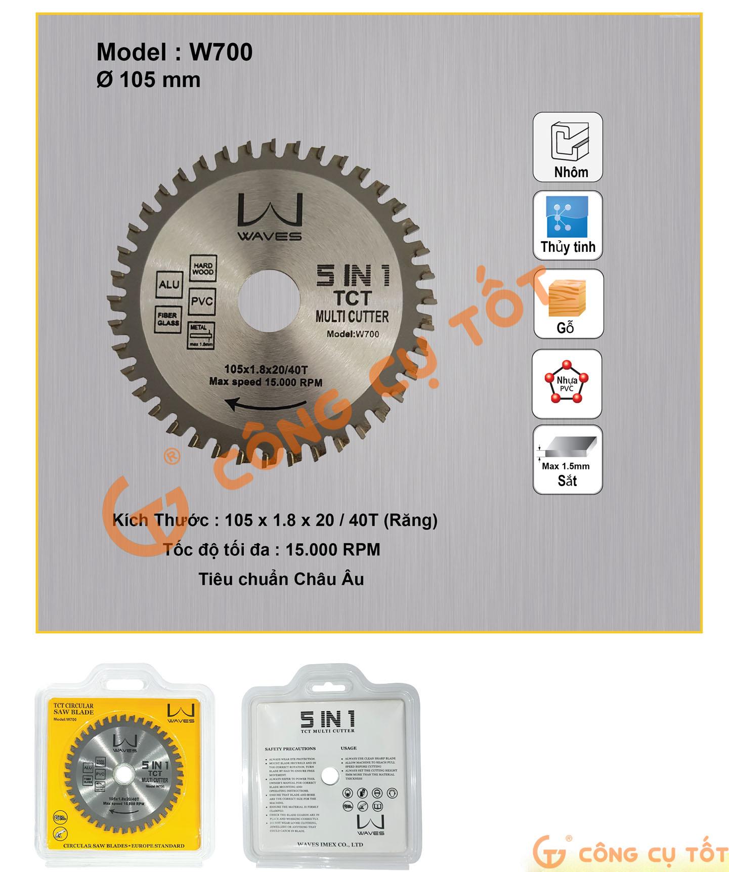 Lưỡi cắt, đá cắt đa năng 5 in 1 Waves W700