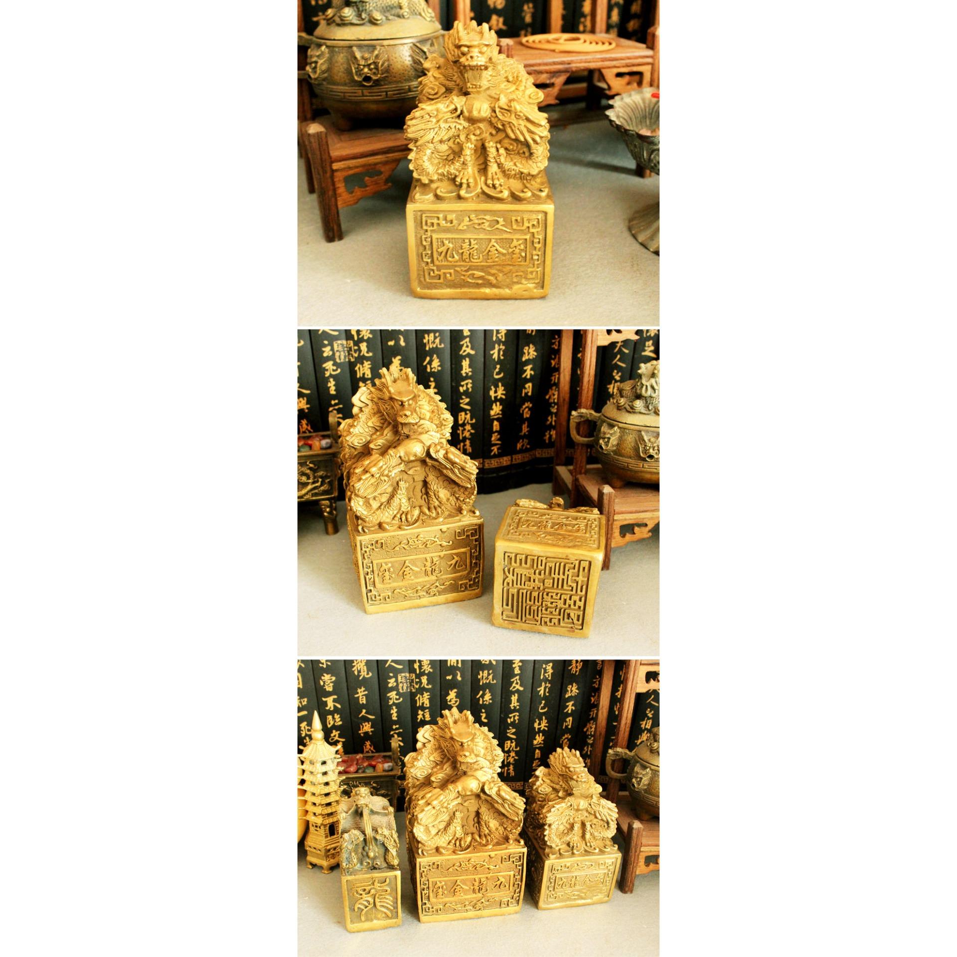 CỬU LONG KIM ẤN ĐỒNG VÀNG - Cỡ Đại (Đồ đồng, phong thủy nhanh chóng thăng quan, tiến chức, phát tài)