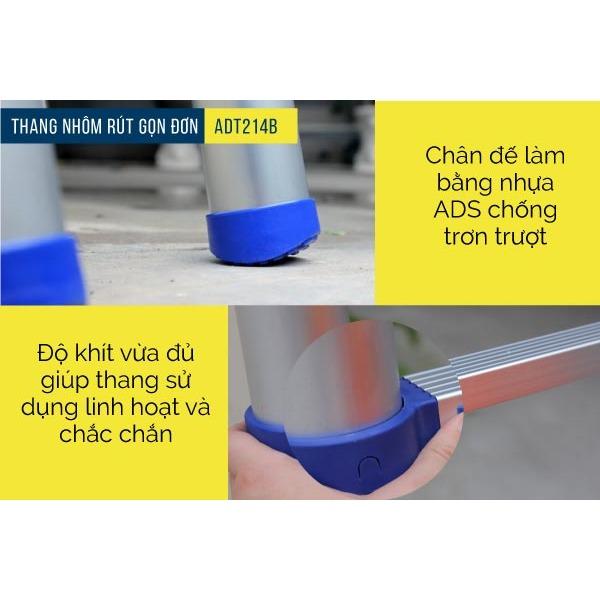 Thang nhôm rút gọn đơn Advindeq ADT214B (4,9m + Đai cao su)