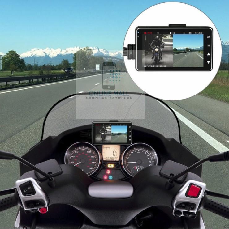 Camera hành trình xe máy Online Mall - Bộ 2 camera hành trình trước và sau kèm màn hình hiển thị 3 icnh