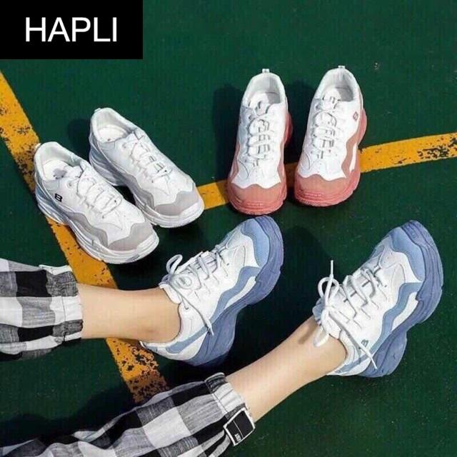 Giày sneaker nữ Ulzzang đế màu HAPLI (Hồng, Trắng, Xanh)