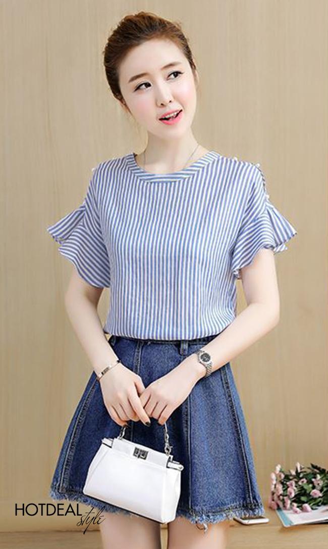 [HCM]Áo kiểu tay loe đính ngọc trai