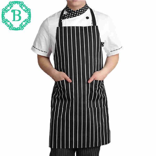 Durable Useful Adult Black Stripe Apron with 2 Pockets Waiter Home Essential