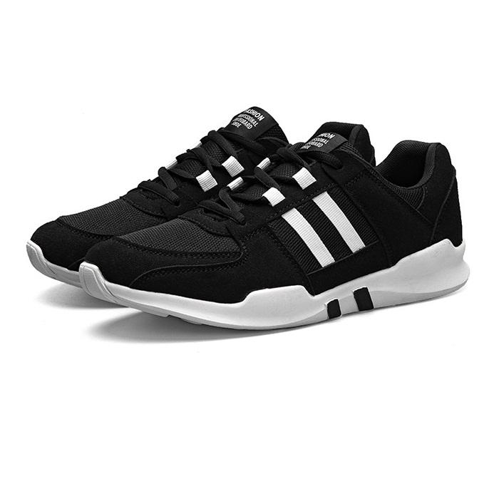 Giày sneaker nam đen 2 sọc trắng thể thao