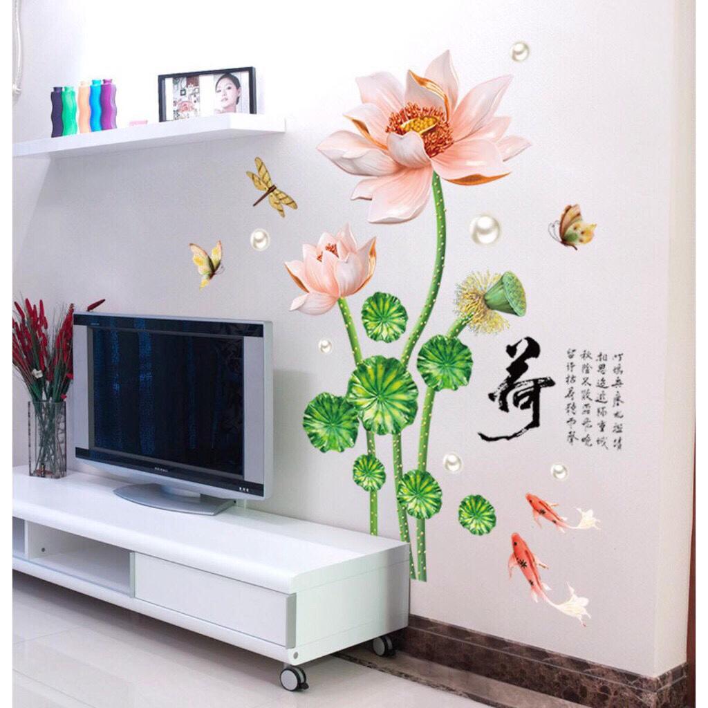 decal dán tường hoa sen mẫu mớ