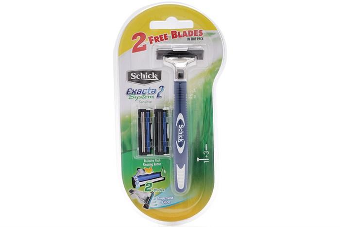 Dạo cạo râu Schick Exacta 2 System 2S cho Da nhạy cảm lưỡi đôi (1 cây, tặng 2 lưỡi)