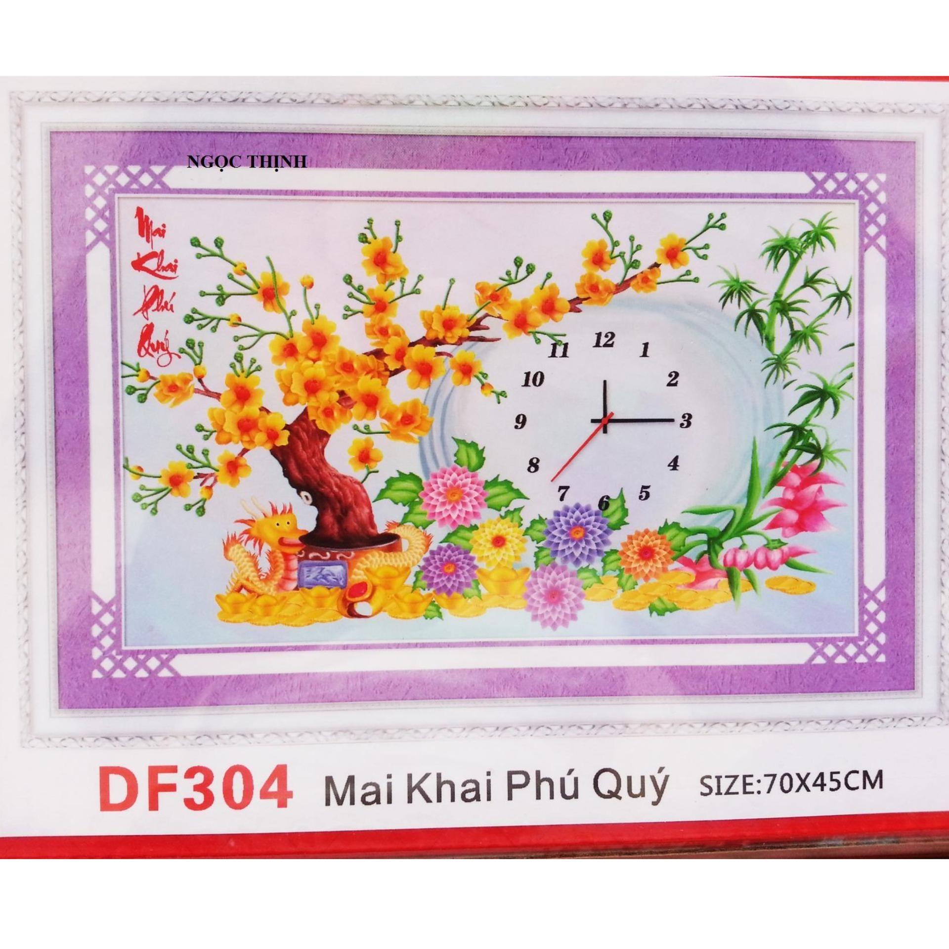 Tranh đính đá Đồng hồ hoa mai DF304