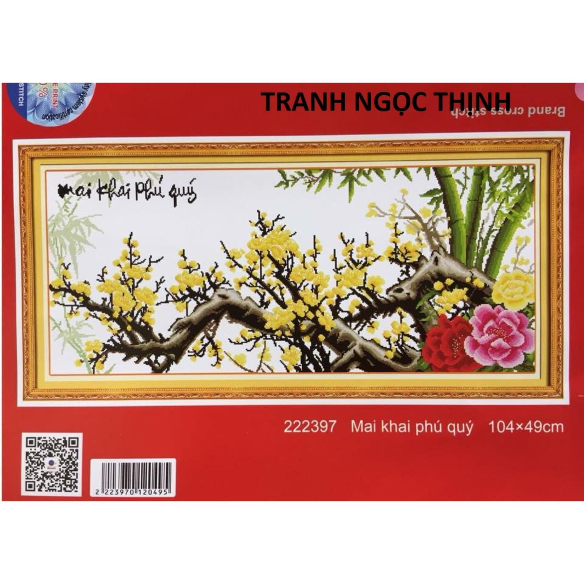 Tranh thêu chữ thập mai khai phú quý DLH-222397-Ngọc Thịnh