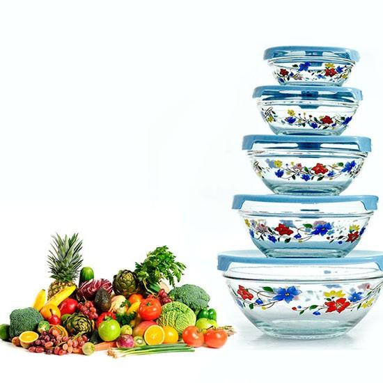 Bộ 5 Bát Thủy Tinh Cao Cấp In Hoa Văn