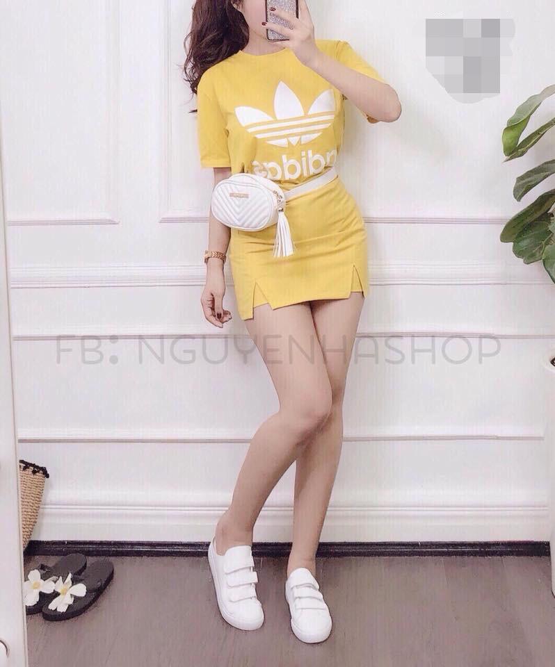 Set áo và chân váy in chữ