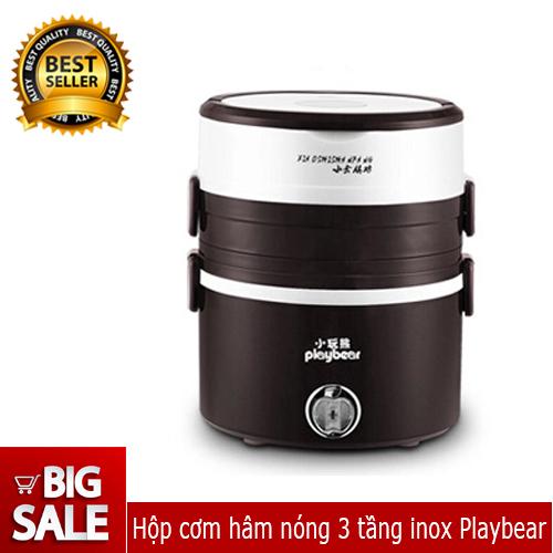 Hộp cơm hâm nóng 3 tầng inox Playbear DFH-2019
