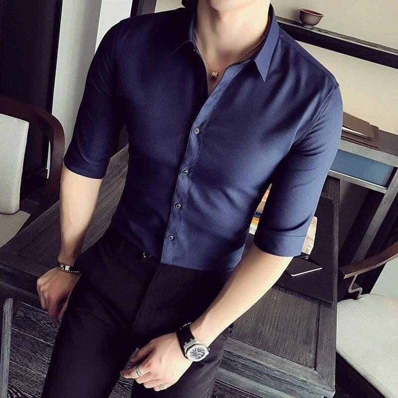 Áo sơ mi nam vải Lụa Thái cao cấp, Sơ mi nam chống nhăn(Tím Than)