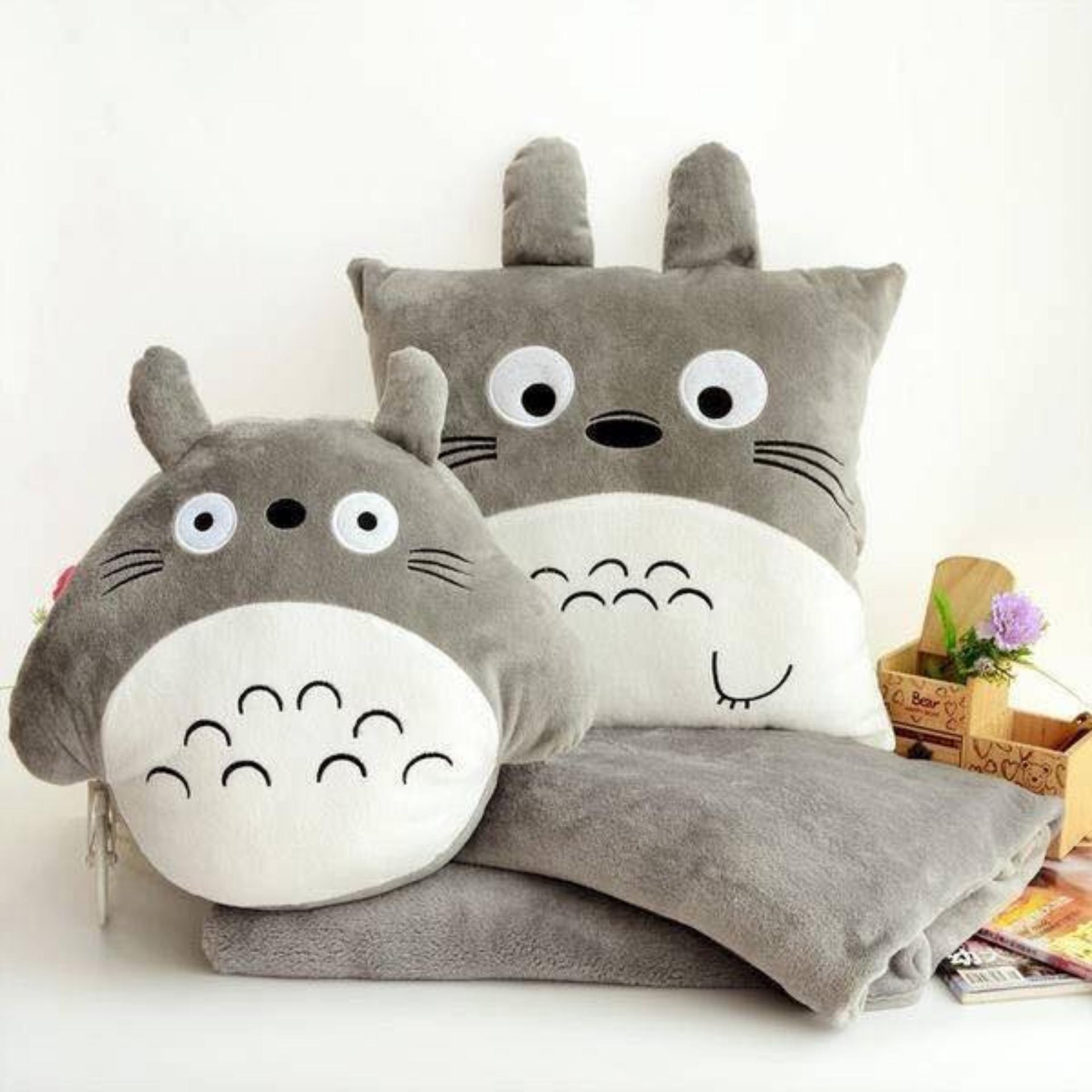 Chăn gối văn phòng 3in1 - Totoro vuông (Xám)