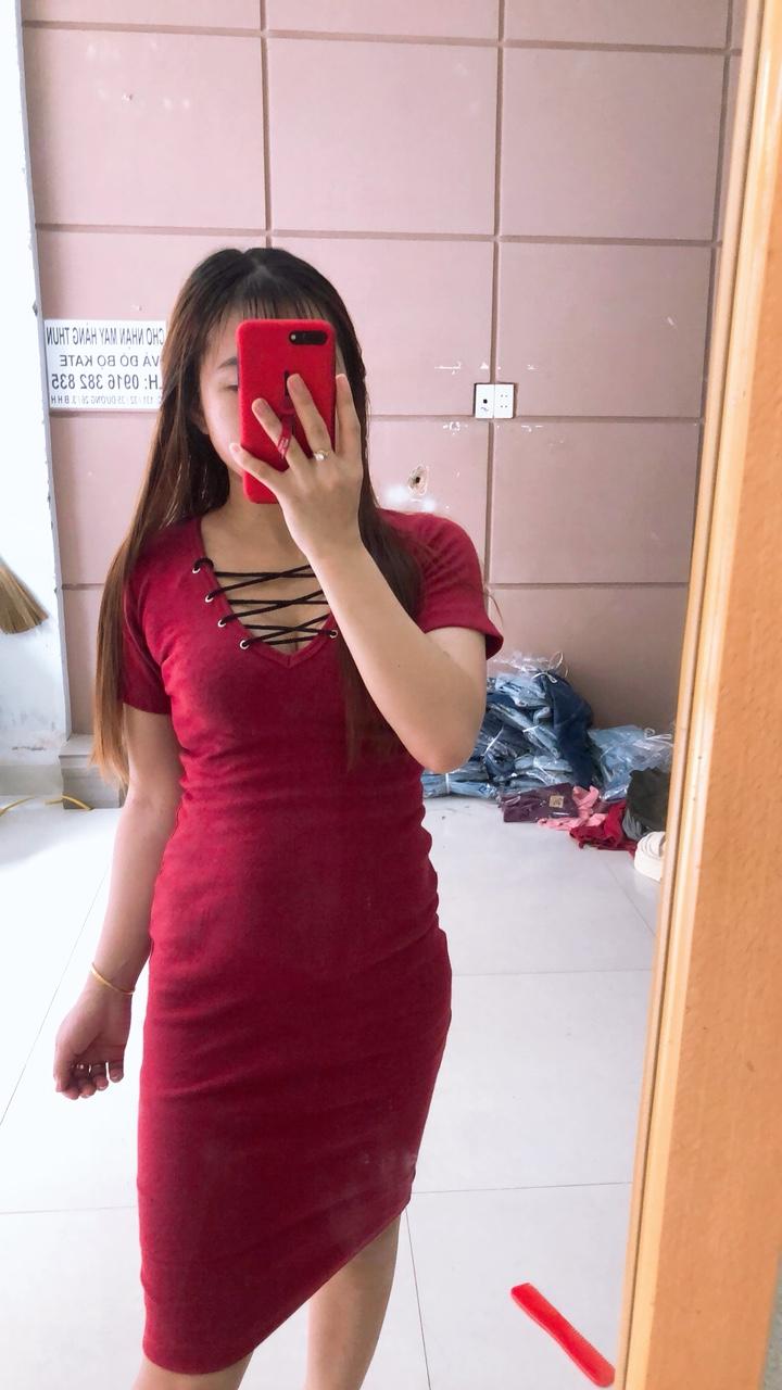 Đầm ôm body đan dây cổ hàng xuất khẩu