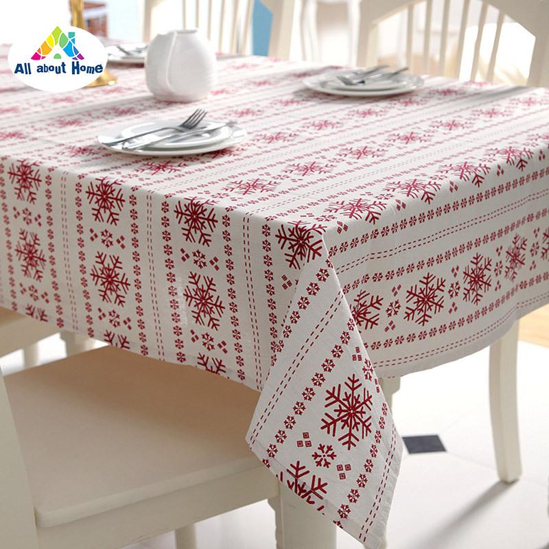 ABH Table Cloth Cover Red Snowflakes Pattern Decoration For Christmas Party Home Banquet