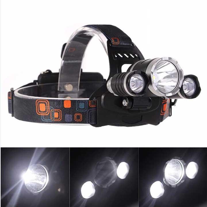 Đèn pin đội đầu 3 bóng T6 dùng 2 pin
